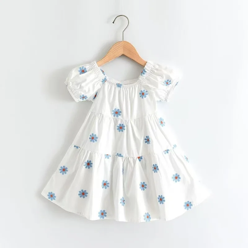 

Summer New White Daisy Print Bubble Sleeve Princess Dress for Girls Aged 2-6Y Korean Version Daily Outdoor Wear