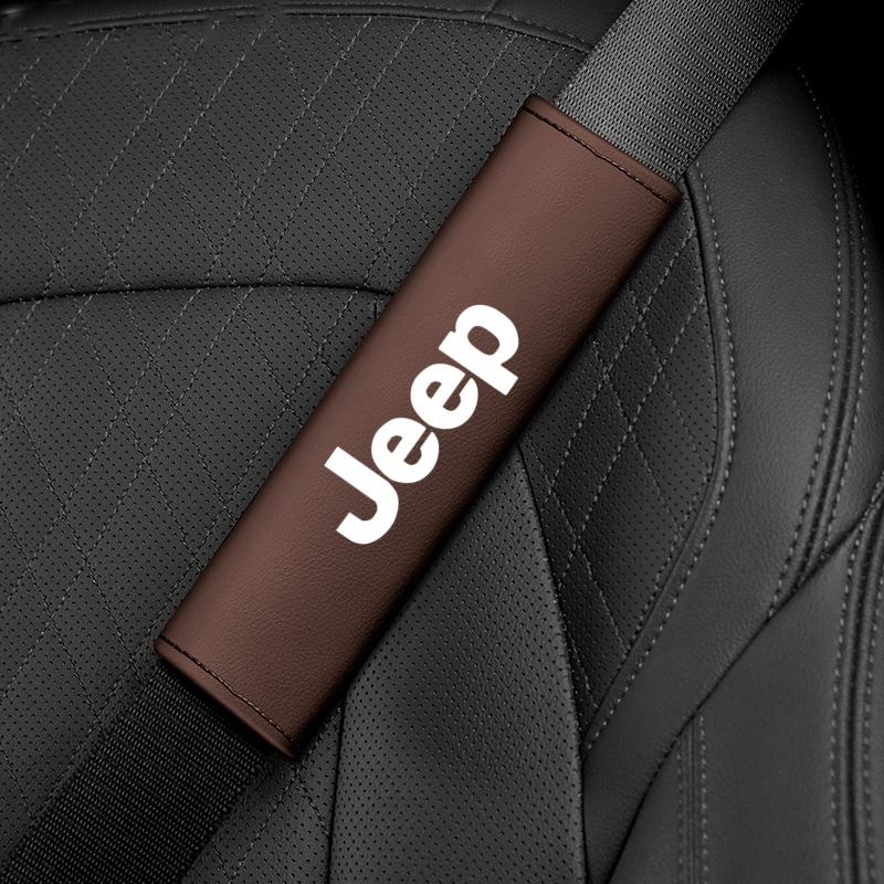 2pcs Leather Seat Belt Covers Car Accessories Car Shoulder Pad Seat Belt For Jeep Renegade Wrangler JL Gladiator Grand Compass