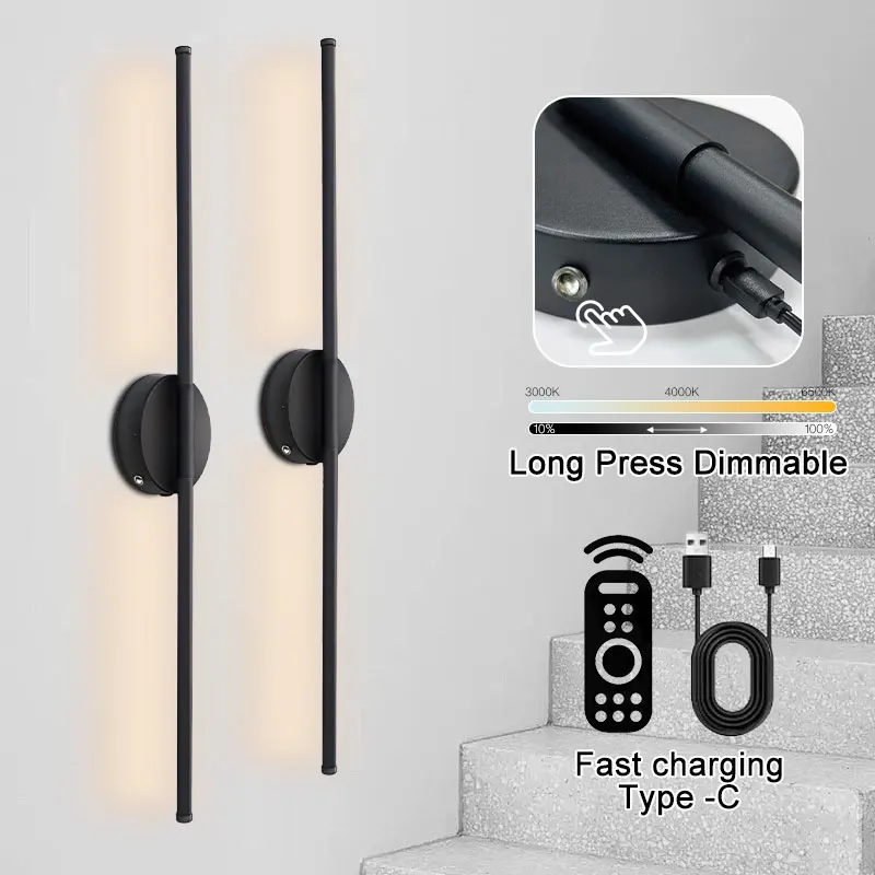 

Indoor Touch Switch Dimmable LED Wall Lights for Bedside Bedroom Rechargeable Battery Wireless LED Wall Lamps Tricolor Lights