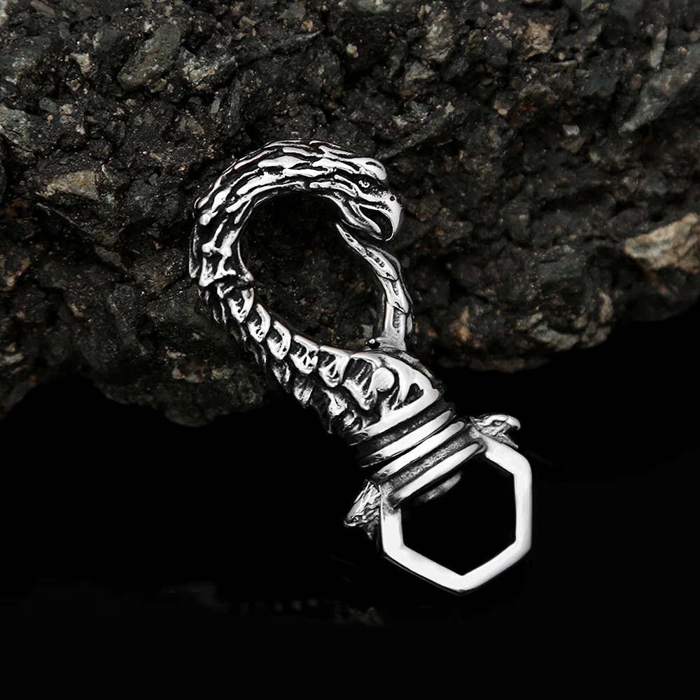 Vintage Nordic Vikings Dragon Keychain For Men Stainless Steel Rotatable Nidhogg Clasp Keyring Charm Car Keychain Accessories