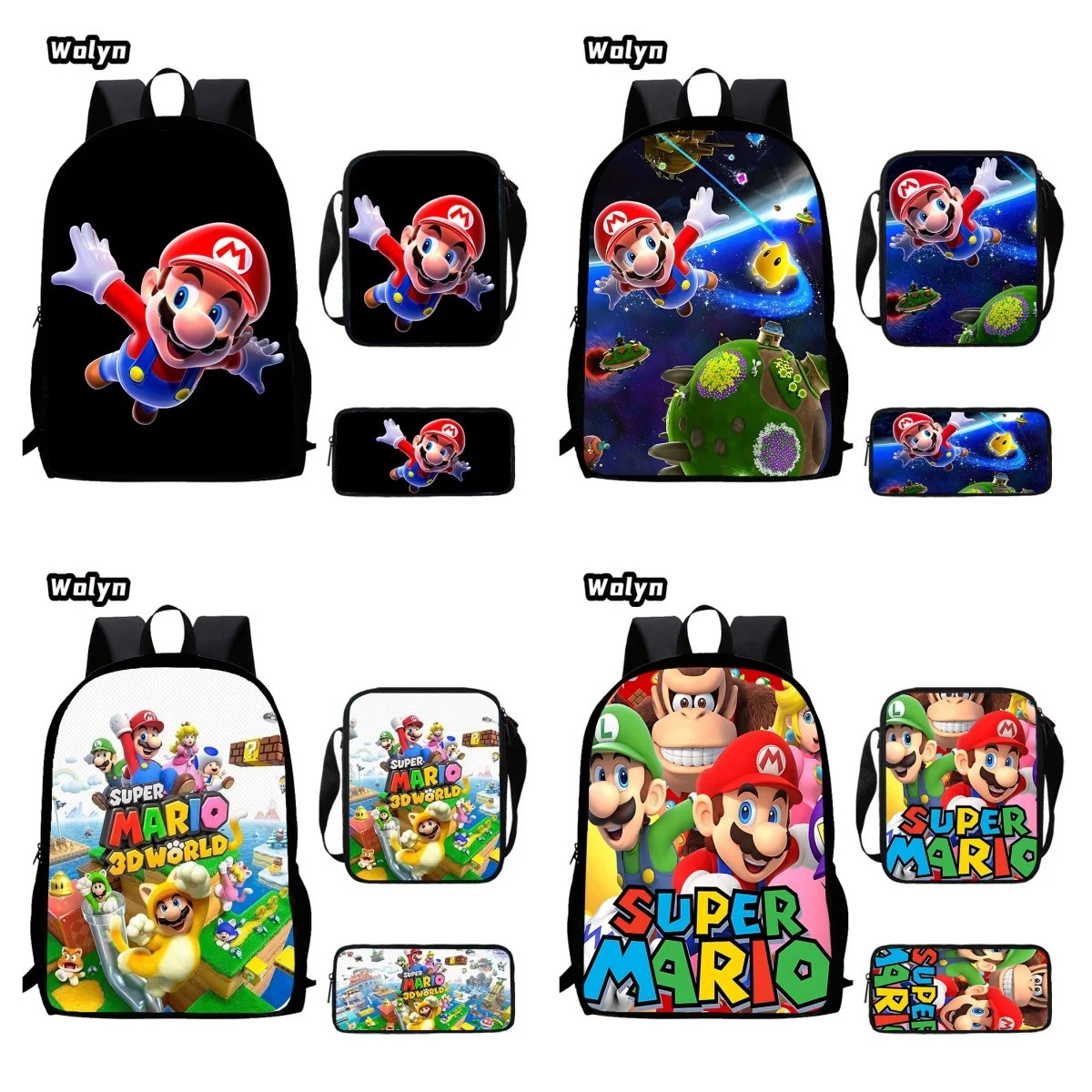 M-Mario Child School Backpack With Shoulder Bags Pencil Bags For Kindergarten,Light Weight Cartoon School Bags For Boys&Girls