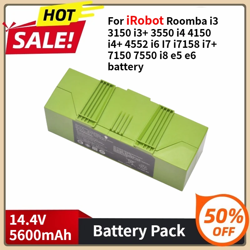 

Digital Battery for IRobot Roomba I3 3150 I3+ 3550 I4 4150 I4+ 4552 I6 I7 I7158 I7+ 7150 7550 I8 E5 E6 14.4V 5600mAh Battery