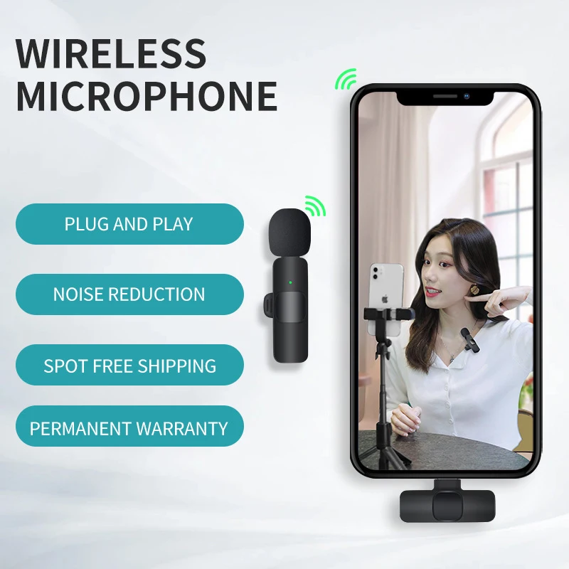 Microfone Lavalier sem fio, Tipo C Lightning, Mini Mic para iPhone e Android, Celular, Áudio, Vídeo, Transmissão