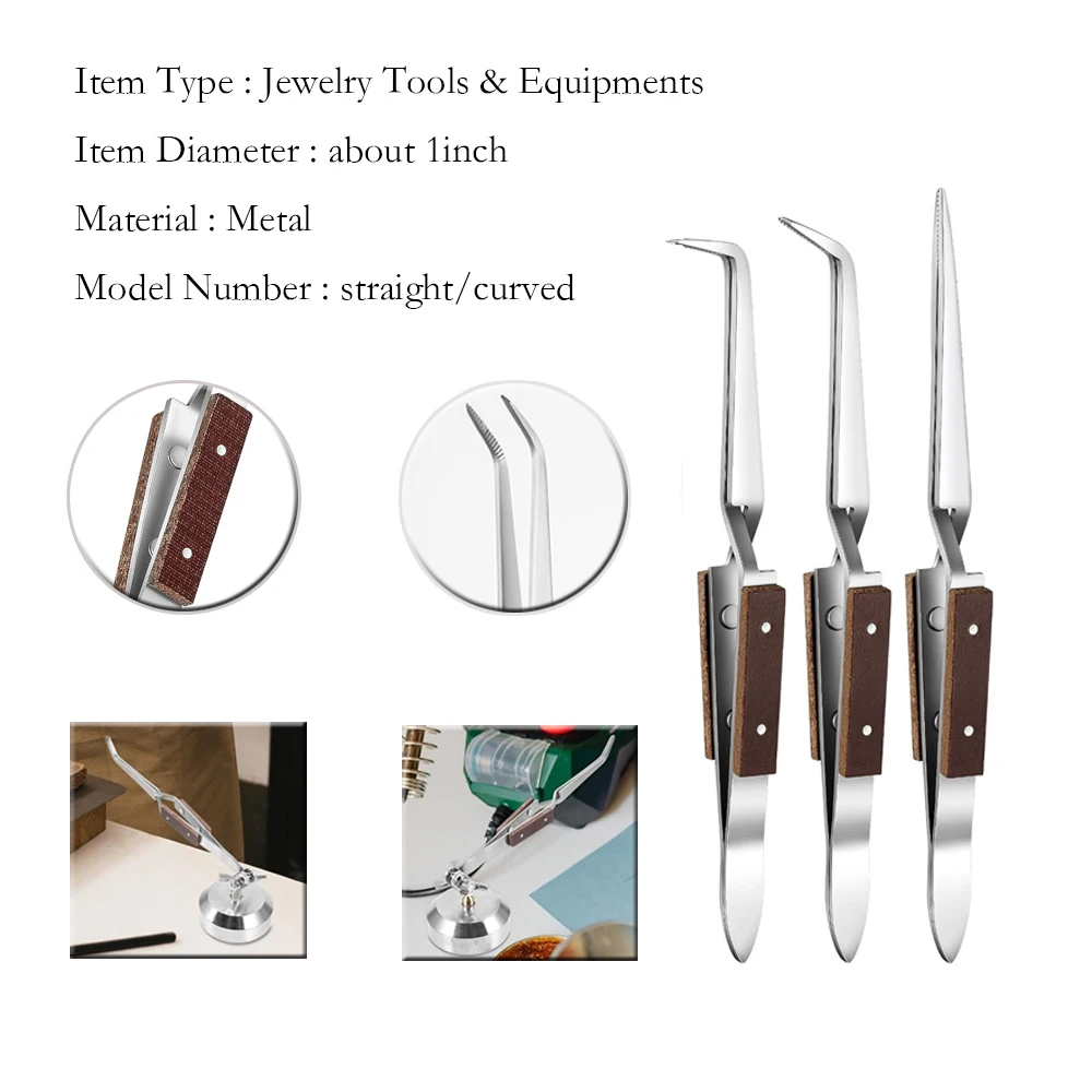 عبر قفل قفل الملقط الذاتي إغلاق المجوهرات لحام الحرفية أداة إصلاح معزول الملقط مستقيم الكوع تلميح