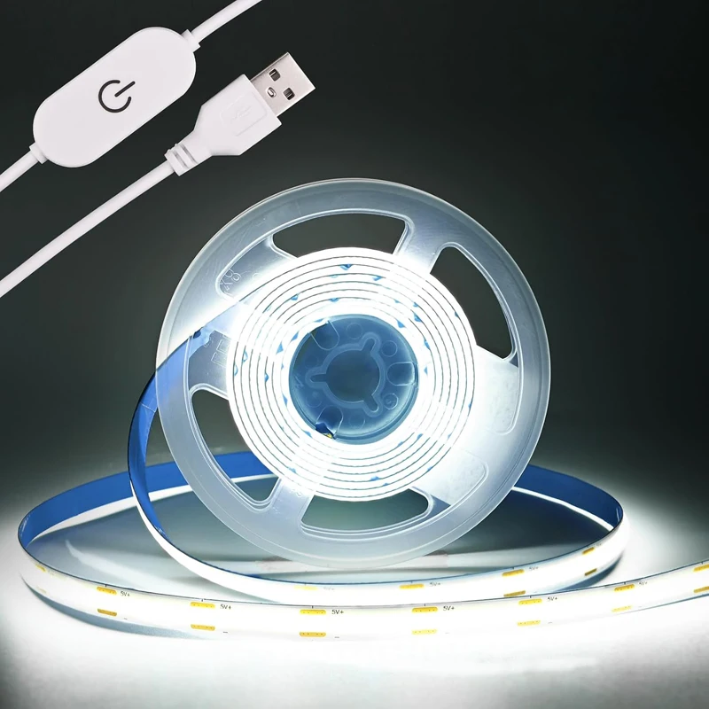 

5 В USB светодиодная лента COB с кнопкой/сенсорным переключателем 320 светодиодов/м различные цвета гибкая подсветка «сделай сам» для домашнего декора или дисплеев