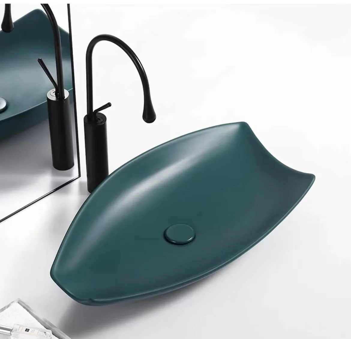 

counter luxury modern art noodle boat wash basin ceramic black gray green sink irregular bathroom sink