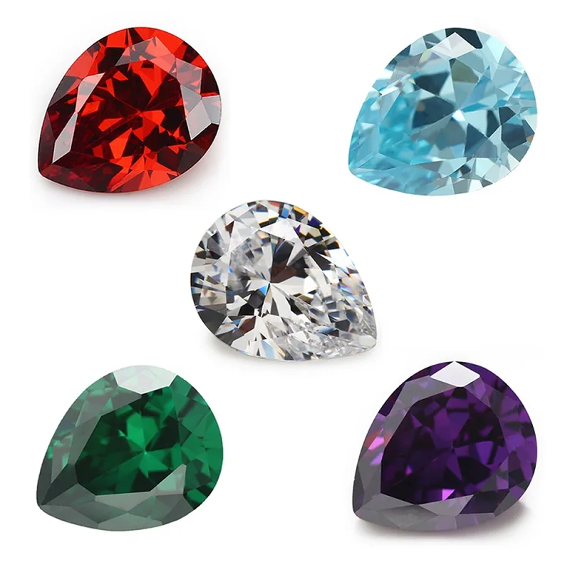 

Size 3x5mm~10x12mm 5A Pear Cut Cubic Zirconia Synthetic Gemstone White Garnet Amethyst Green SeaBlue Mix 5 Colors Loose CZ Stone