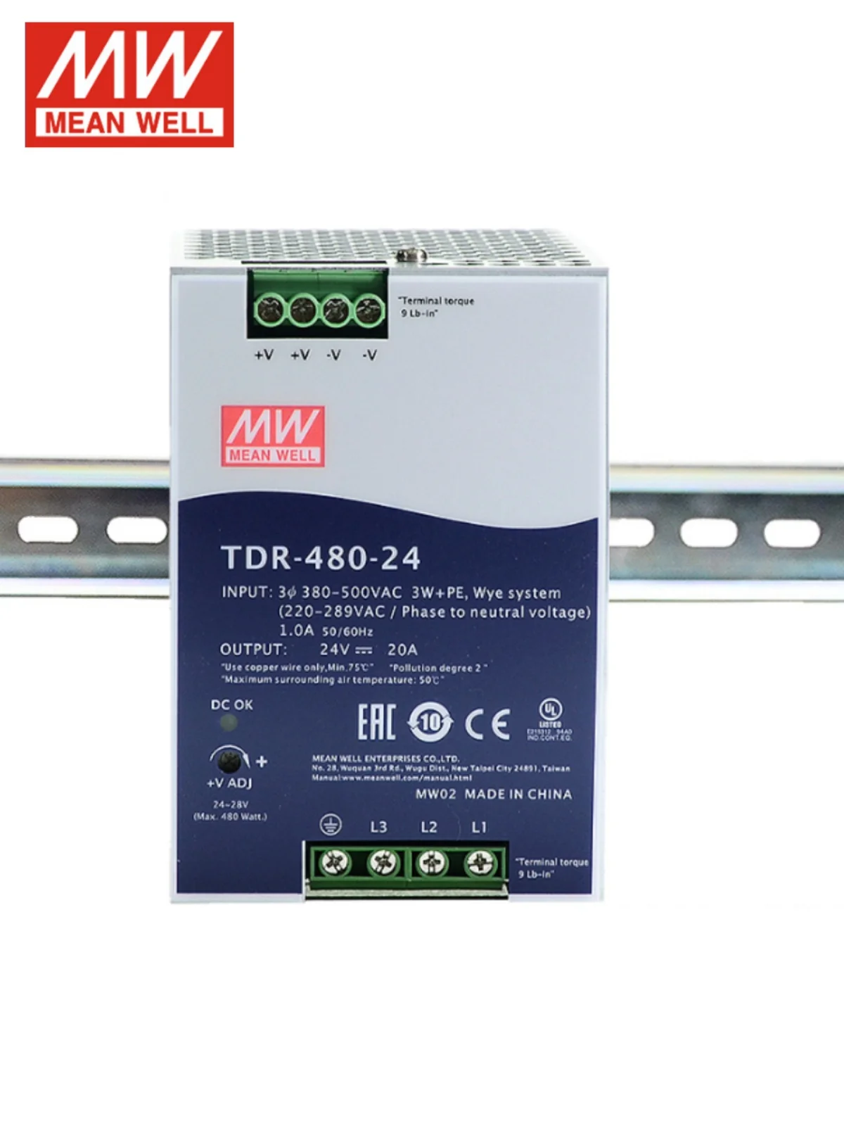 Taiwan Mingwei TDR-480 Switching Power Supply Three-phase 380V To 24V/48V DC Rail Drt 480W