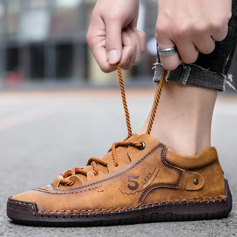 

2026 Men British Style Hand Sewn Leather Shoes, Outdoor Casual Work Shoes Fashion All-match Casual Loafers