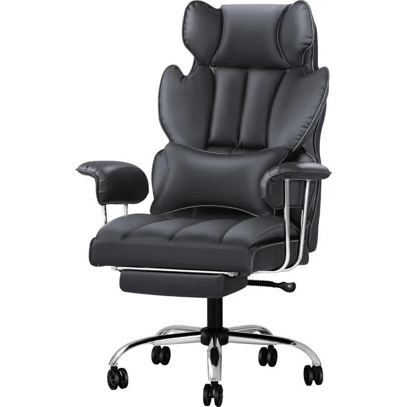 Ergonomic Office Chair, Reclining Height Adjustable Leather High Back Executive Desk Chair with Footrest and Lumbar Support