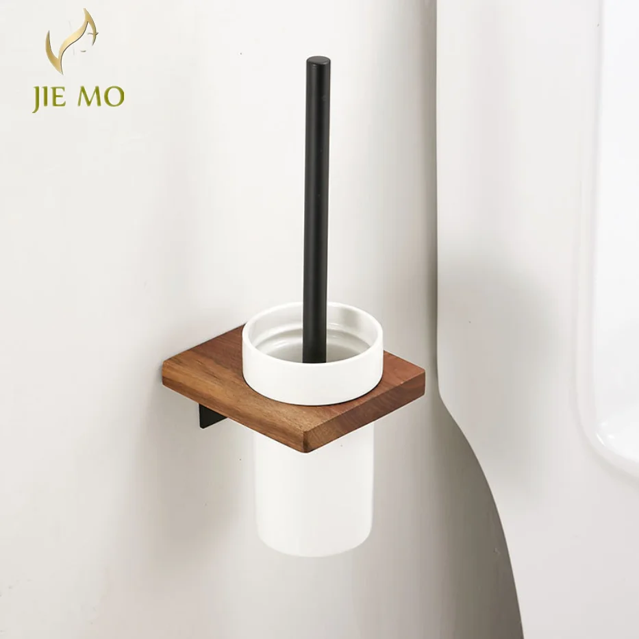 Walnut Toilet brush holder for household cleaning long-handle bathroom wash brush  wall mount Black/Gold/White Color