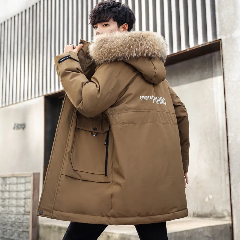 2023 New Down Jacket Men Mid-Length Winter Thickened Hooded Parka Trendy Men White Duck down Big Fur Collar High-End Overalls