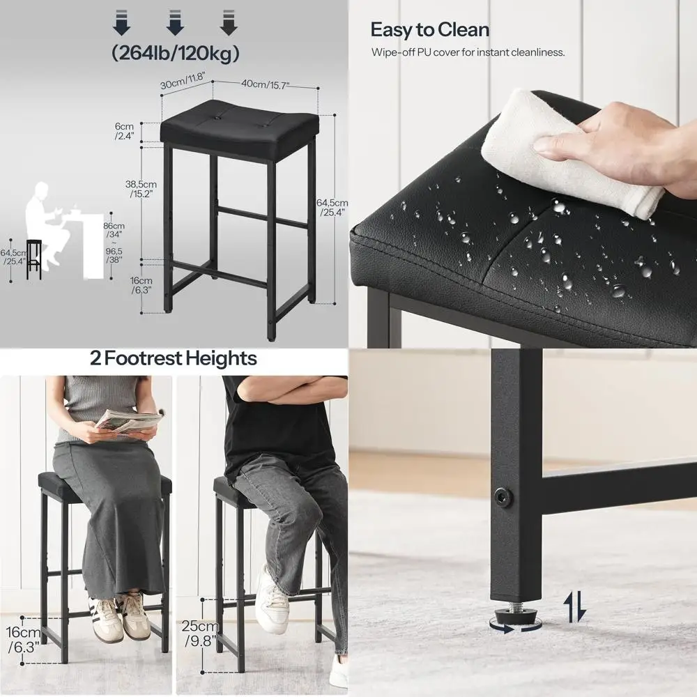 

Барные стулья-седла высотой с полиуретановой обивкой и подставкой для ног, идеально подходят для кухни, столовых, кафе и баров черного цвета