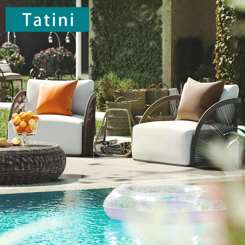 Rope Outdoor Sofa Set Hand-Made Braiding Garden Coffee Table Sectional Modern Metal Furniture
