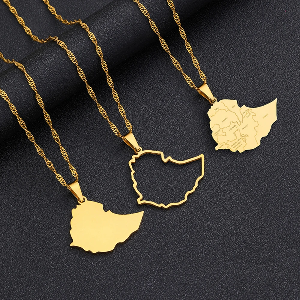 African Ethiopia Map City Pendant Necklace Stainless Steel Men Women Ethnic Maps Jewelry Gift