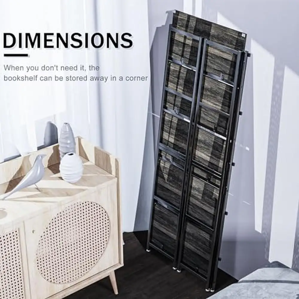 5-Tier Vintage Industrial Metal Folding Bookshelf Display Shelves Office/Living Room Organizer Storage Farmhouse Style Square