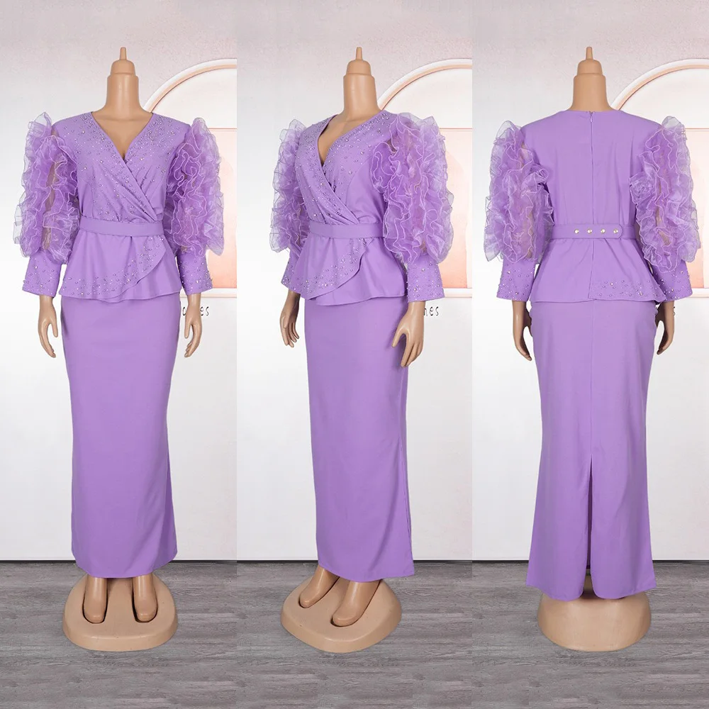 Elegant ชุดแอฟริกันสําหรับผู้หญิง 2025 ใหม่เพชร Ruffles แอฟริกา Dashiki อังการา PLUS ขนาดตุรกีงานแต่งงานชุดวันเกิด