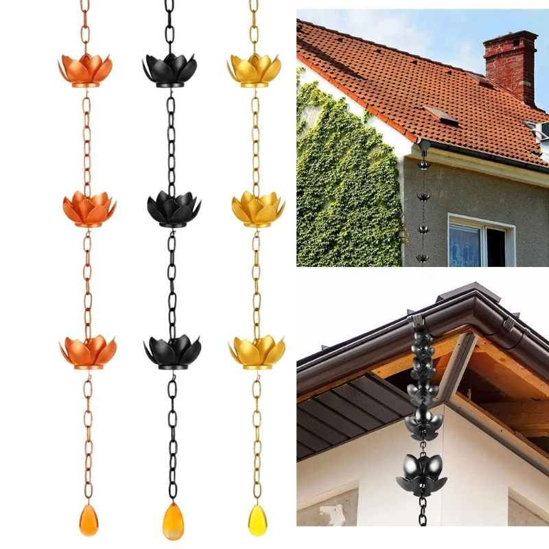 

Elegant Outdoor Rain Chain With 12 Flower Cups For Garden improve And Water motion Formed From Iron 87HA