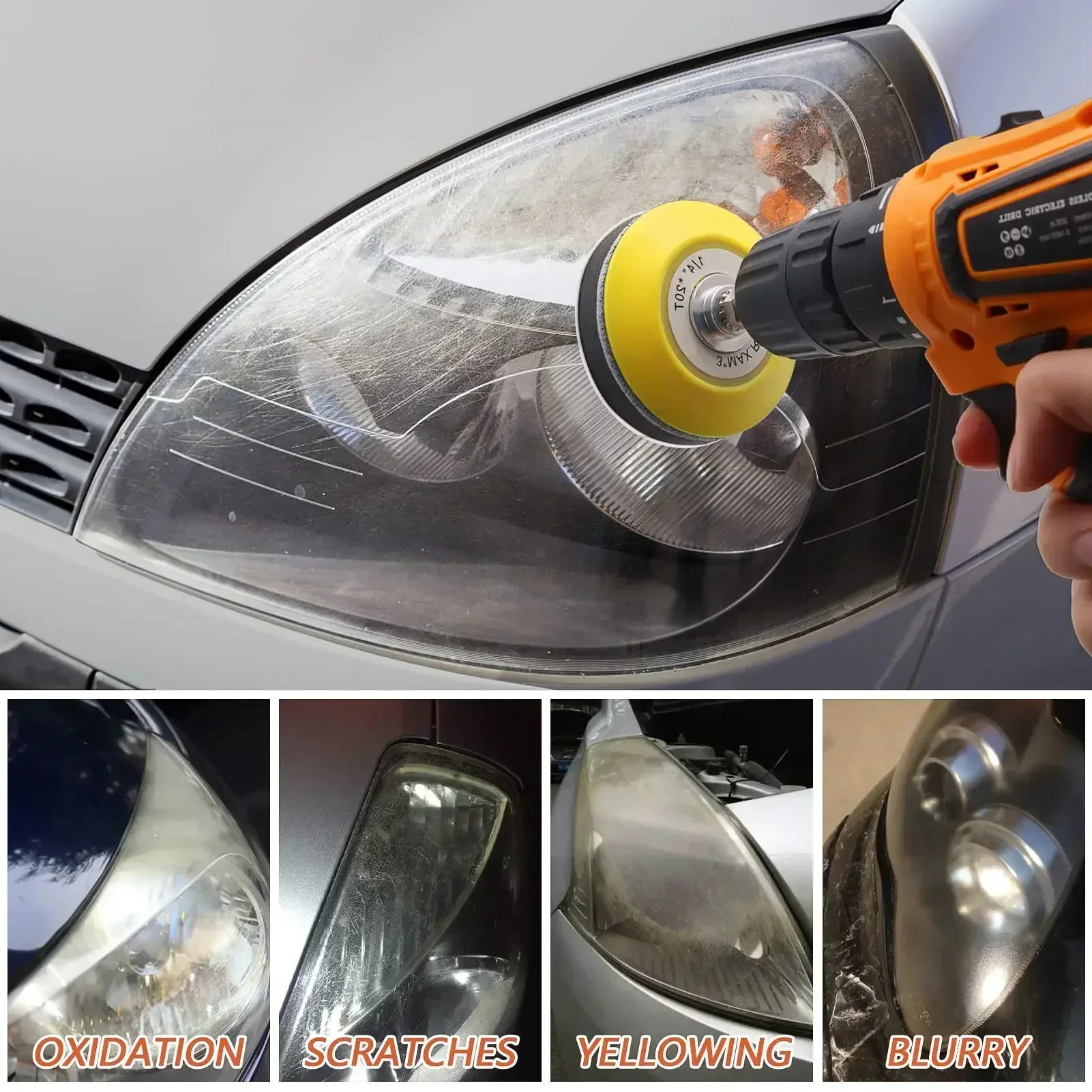 3 Inch 75MM Car Headlight Restoration Kit 26/37 Pcs with 1/4 Inch Shank Backing Pad Drill Buffing Sponge Pads Soft Interface Pad - Image 5