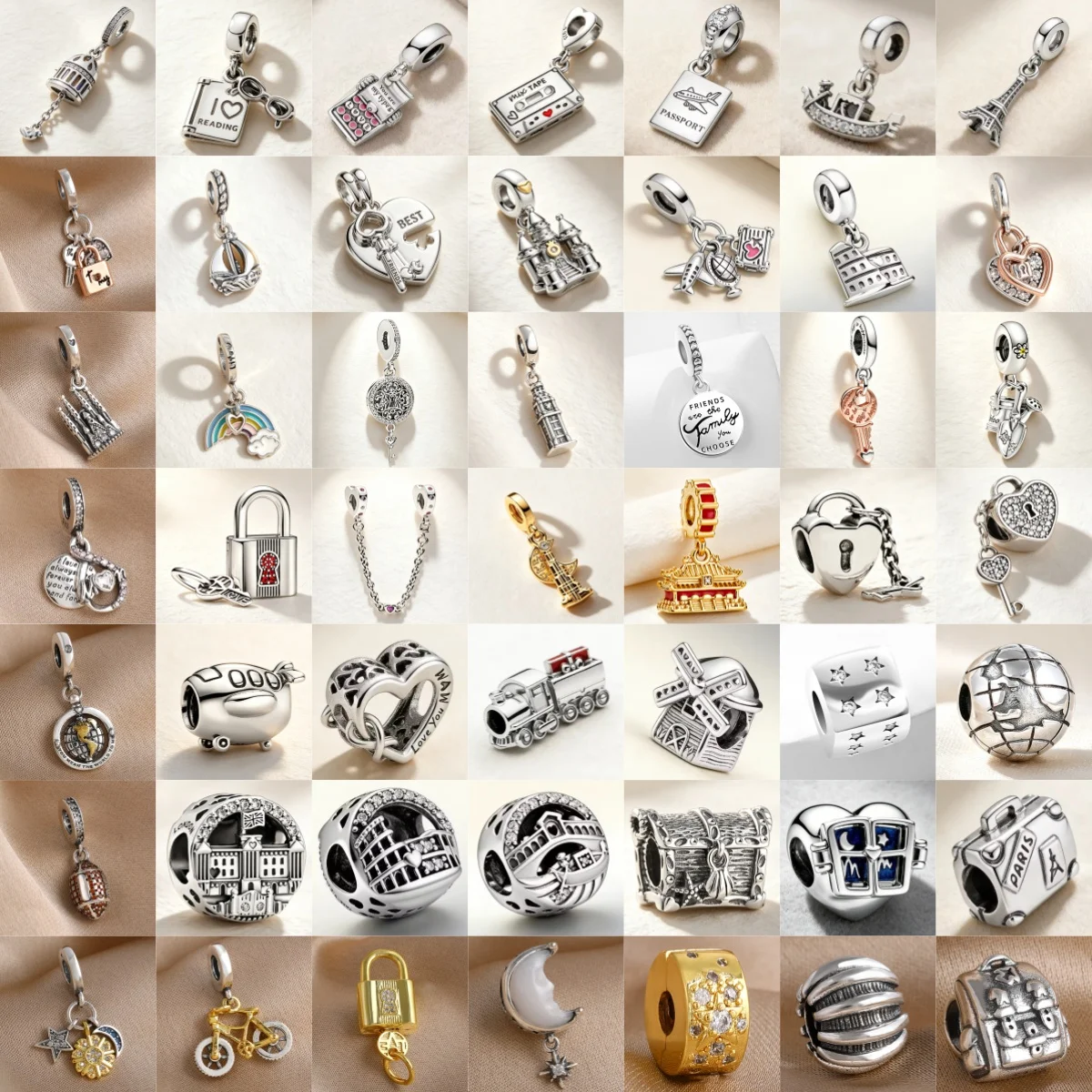 New S925 Silver Box Lock and Key Building DIY Charm Pendant Suitable for Original Charm Bracelet Valentine's Day Jewelry Gift