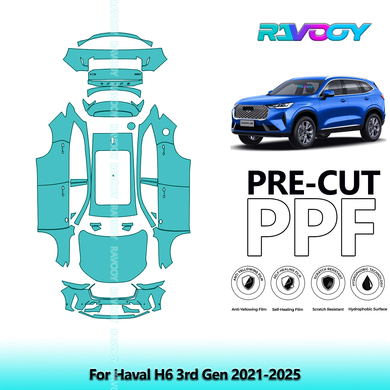 RAVOOY Custom-Fit Precut TPU PPF Full Vehicle Clear Bra Stone Guard EU UK For Haval H6 3rd Gen 2021-2025