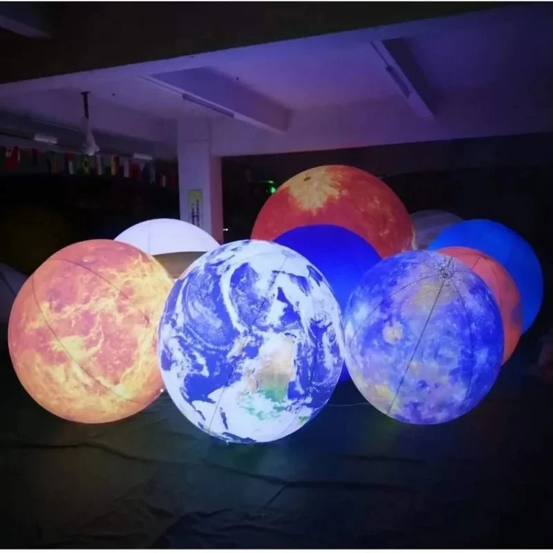 Boule de lune bleue gonflable géante avec lumières LED, ballon planète hermétique en PVC pour événement, fête, spectacle, décoration de scène, jouets d'extérieur