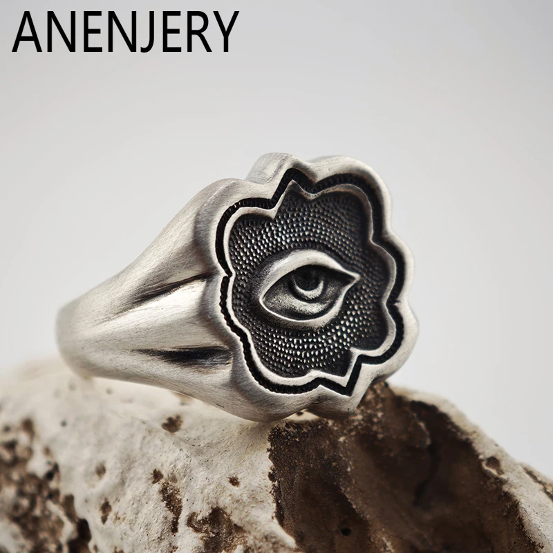 ANENJERY Schwarz Geometrie Auge Ring Für Frauen Männer Vintage Persönlichkeit Mode Neue Not Schmuck Geschenke Großhandel Zubehör