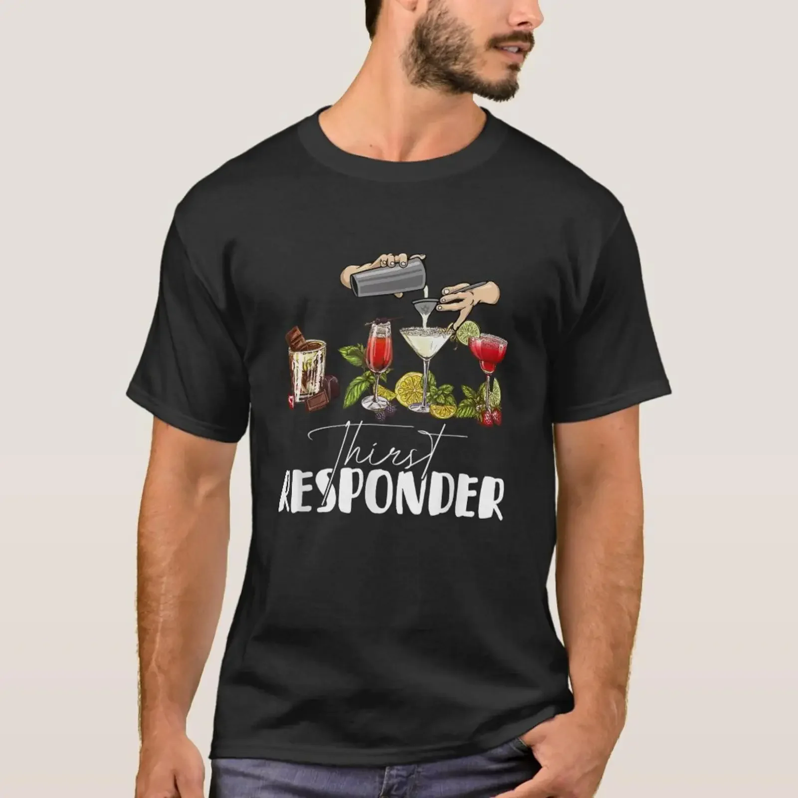 Thirst Response Responder Fun Bartender Mixologist T Shirt vintage Washed graphic designer clothes Unisex Versatile streetwear