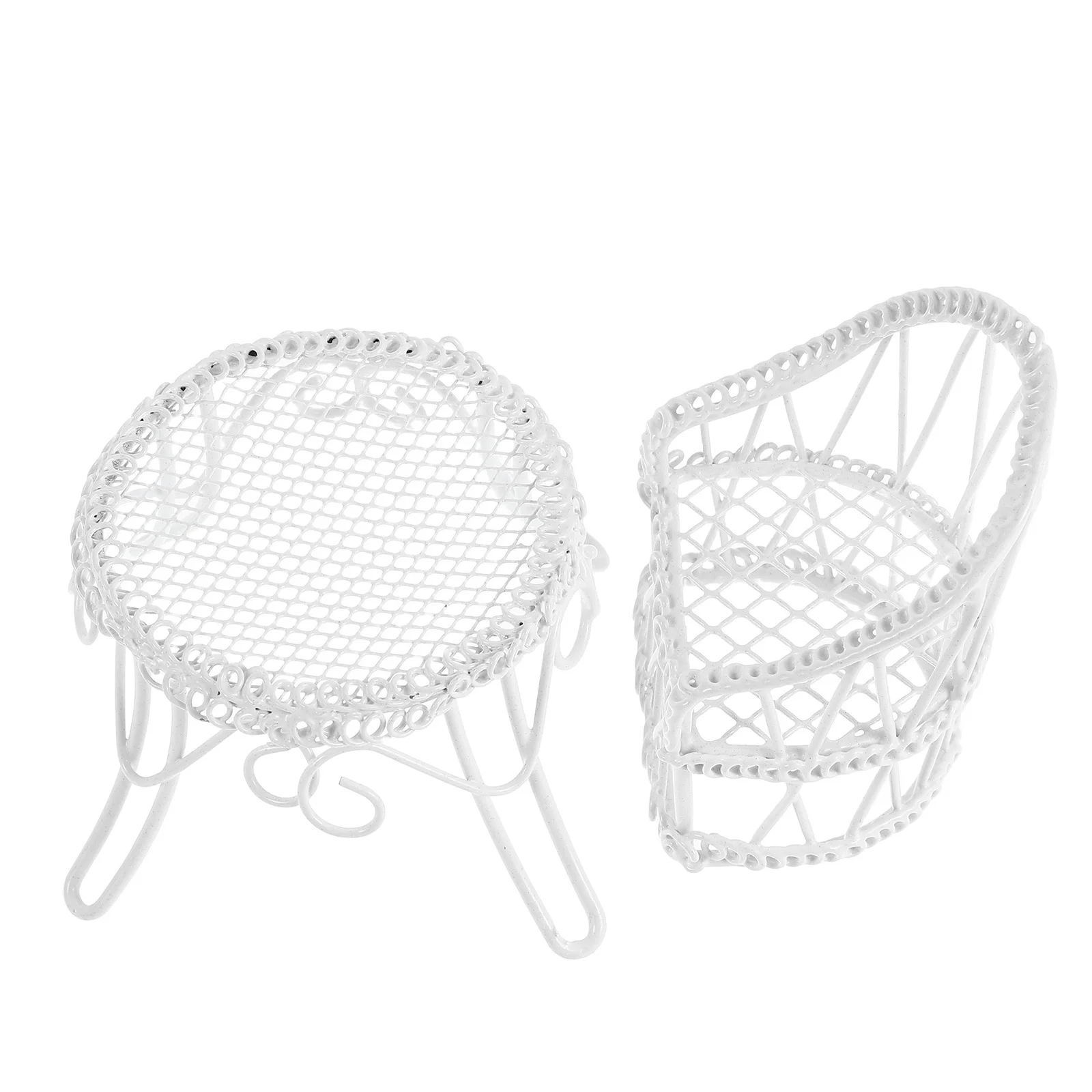 

1 Set Miniature Table Chairs For Dollhouse Iron Mini Furniture Home Decor Garden Landscape Display Kitchen Decoration Small