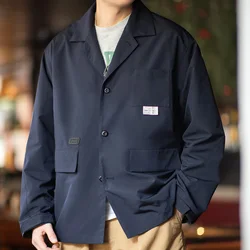 Maden Mountain Style-Chaqueta de traje con múltiples bolsillos para hombre, abrigo informal versátil, solapa plana, Cityboy, primavera y otoño