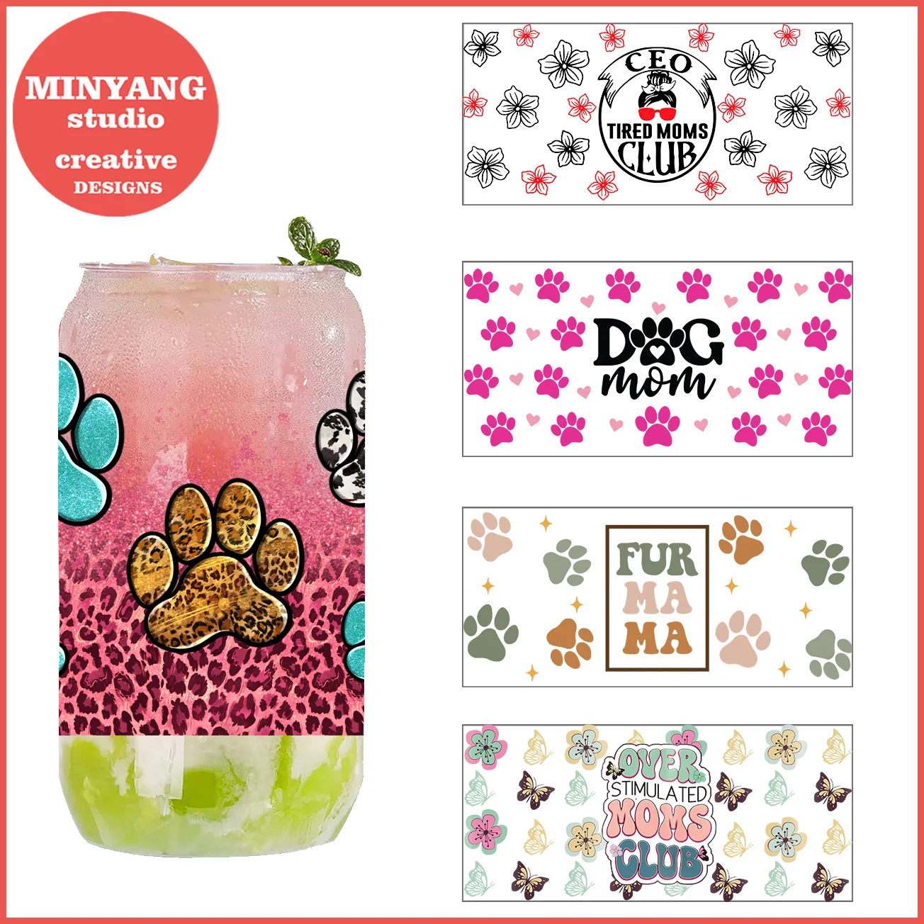 

5 sheets Dod mum easy peel waterproof DIY Decals 3D transfers uvdtf stickers 16oz uv dtf cup wraps for Libbey Glasses