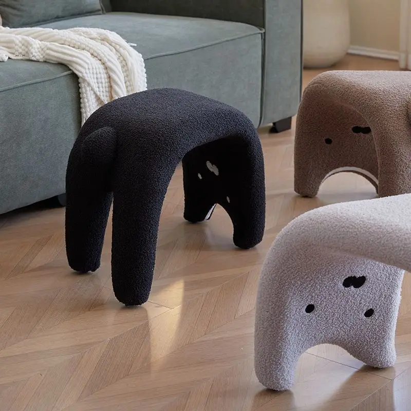 Dressing Stools Armless Plush Entryway Chairs Cute Cat Makeup Room Footrest Vanity Stool for Living Room Bedroom Furniture