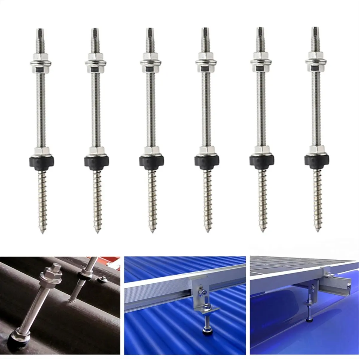 AT16 25cm Solar Hanger Bolts Solar Panel Roof Mounting Screws M10 Solar PV Panel Mounting Bracket for Fixing Solar Panel 6Pc