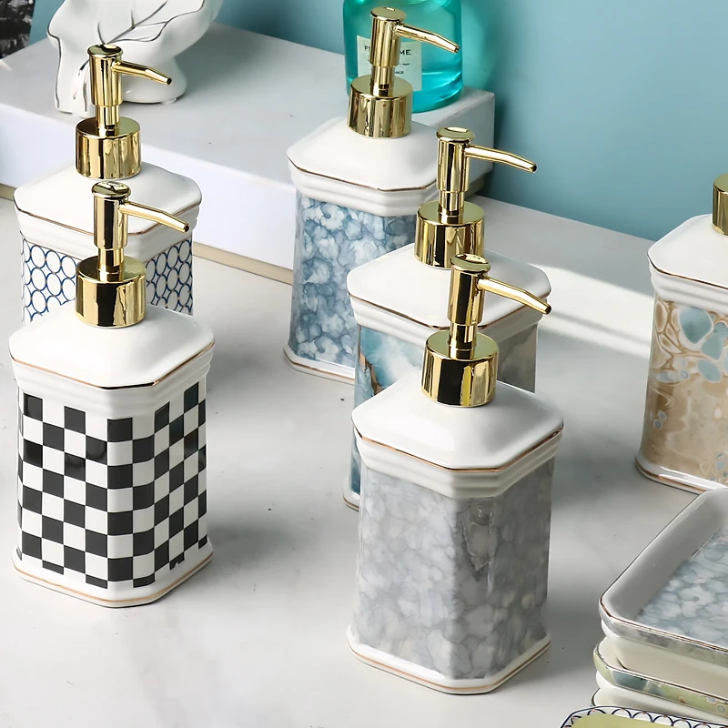 

Lightweight Ceramic Liquid Soap Dispenser Hotel Home Use Simple Bath Gel Airless Pump Bottle Nordic Style Pure Color