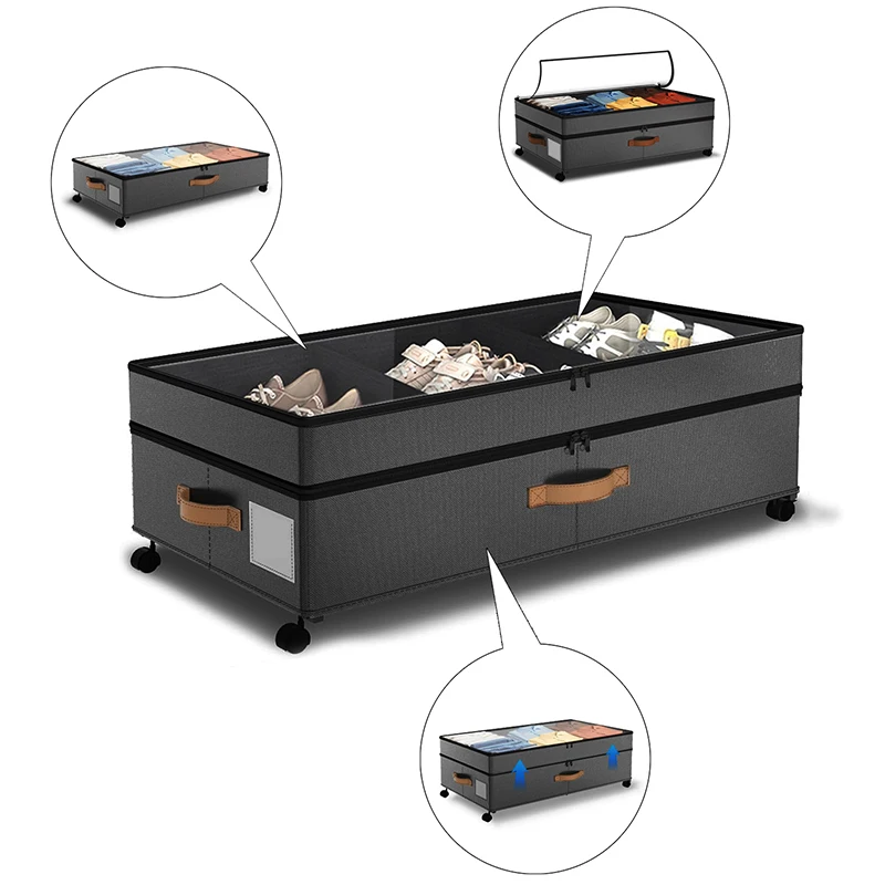 

Under Bed Storage With Wheels, 72L XXL Large Underbed Storage Containers, 11 Inches Height Under Bed Shoe Bins With Clear Lids