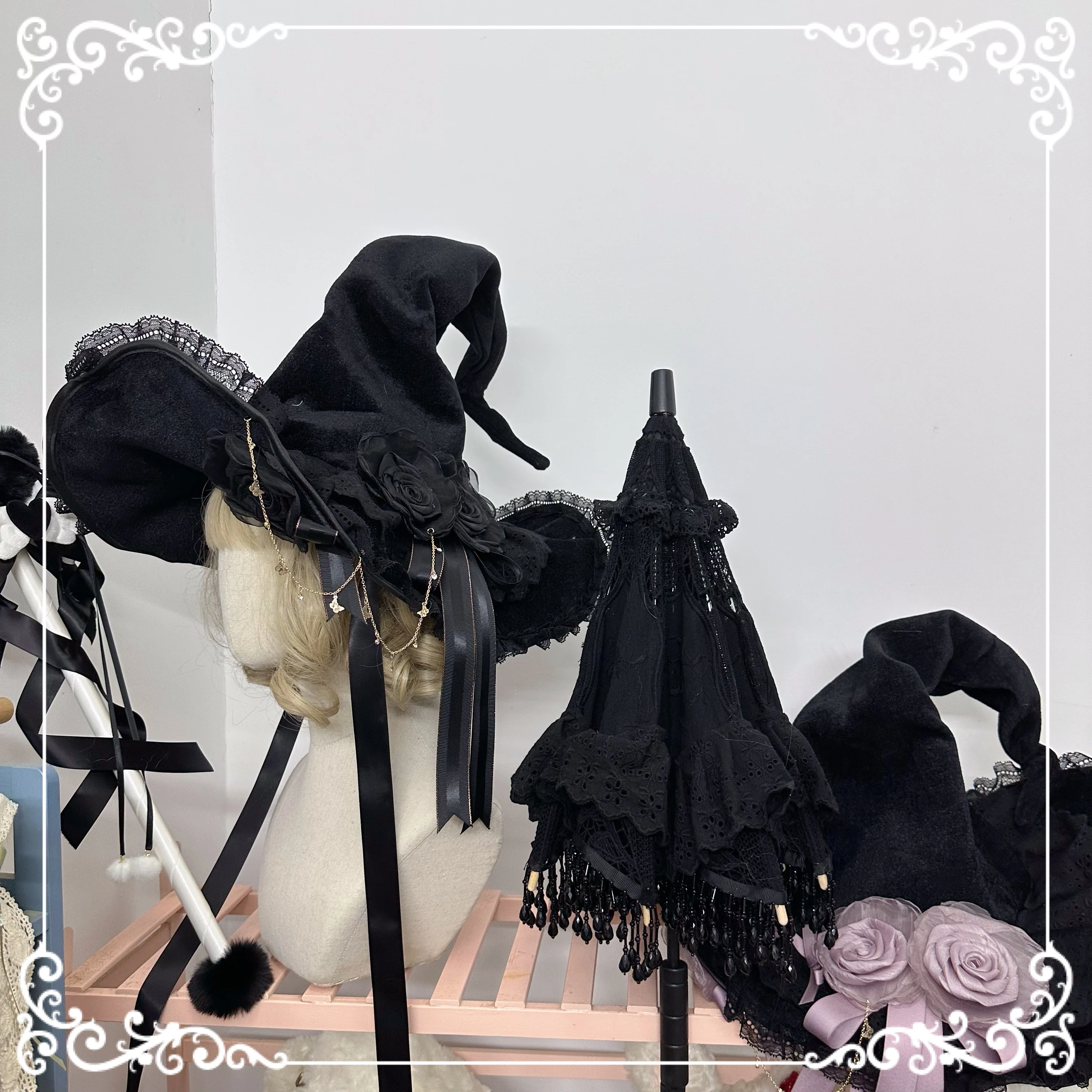 Original homemade Lolita element Little Witch Dark Wind hat Magic girl Lolita style witch hat