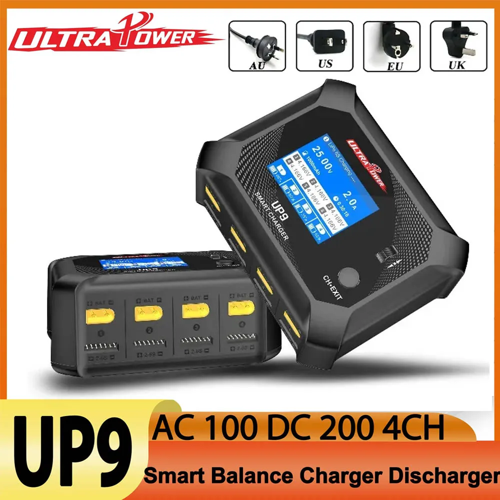 

UltraPower UP9 Smart Balance Charger Discharger AC 100W DC 200W 4 Channel 4CH LCD for 1-6S Lipo LiHV Lilon LiFe NiMH Battery