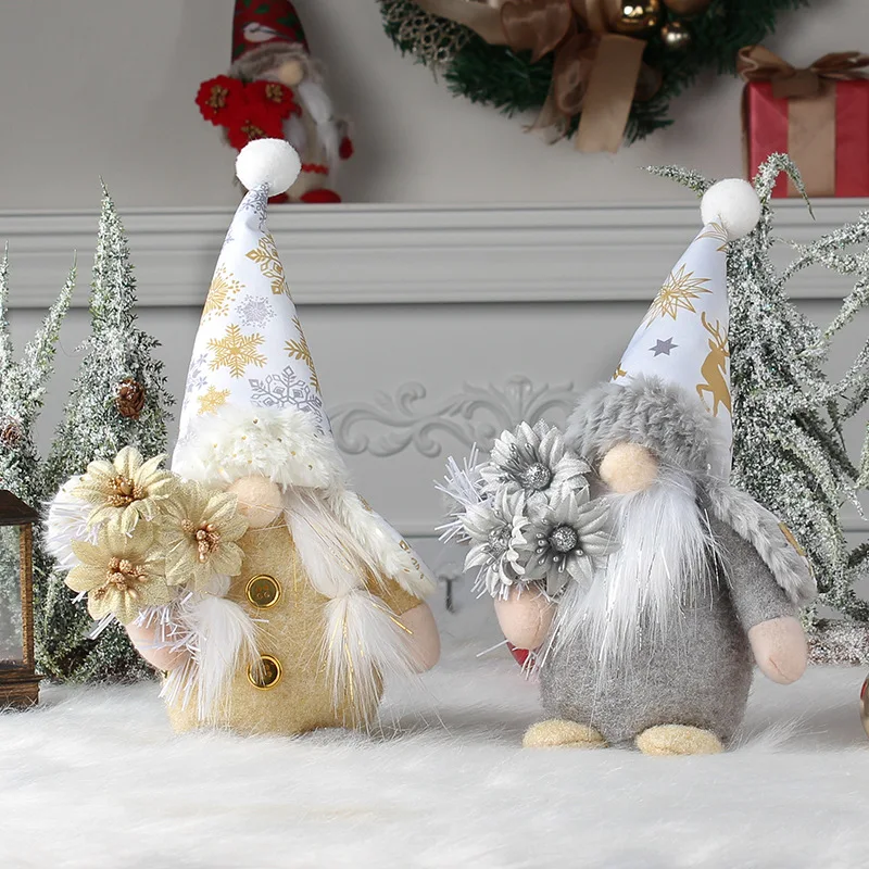 2025 Christmas Standing Dwarf Santa Claus Doll Hooded Gold and Silver Creative Desktop Decoration Home Accessories Drop Shipping