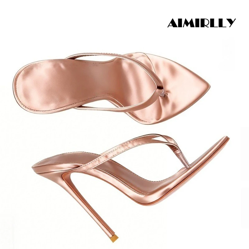 

Women Rose Gold Satin Stiletto Mule Heels Open Toe Slip On High Heel Sandals Fashion Party & Wedding Dress Shoes