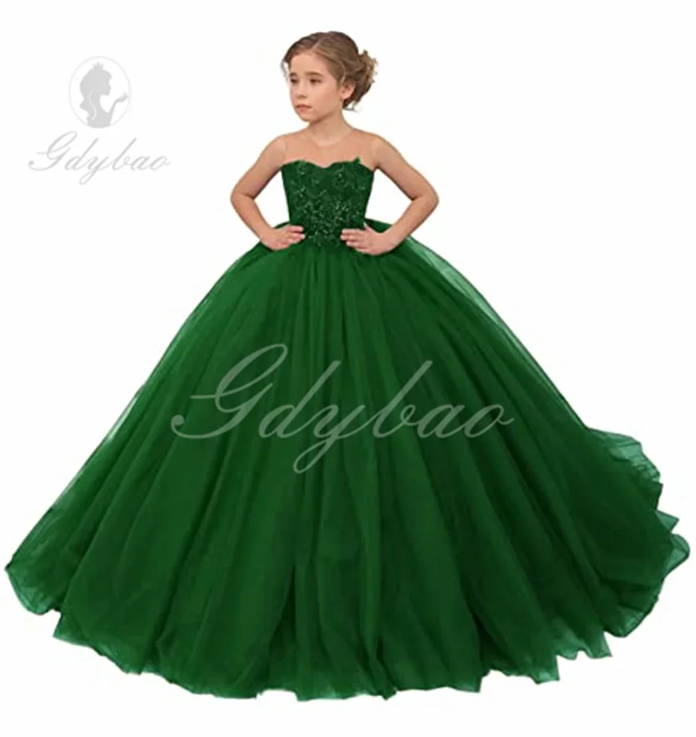 Lovely Tulle Flower Girl Dress for Wedding Kids Beaded Princess Sleeveless Pageant Ball Gowns