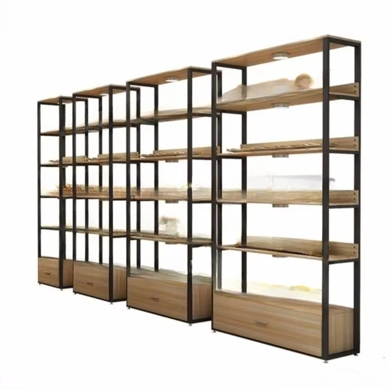 Supermarket Metal Wooden Bread Display Stand Bread Display Stand Pastry