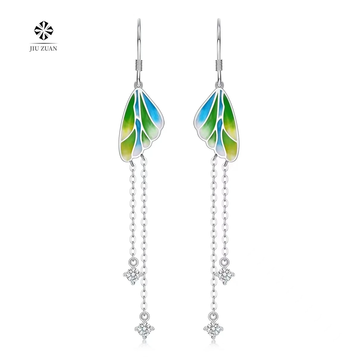 JIU ZUAN 0.1ct Moissanite Tassel Enamel Drop Earings  for Women 2023 Original 925 Sterling Silver Girls Fine Jewelry 14k Gold