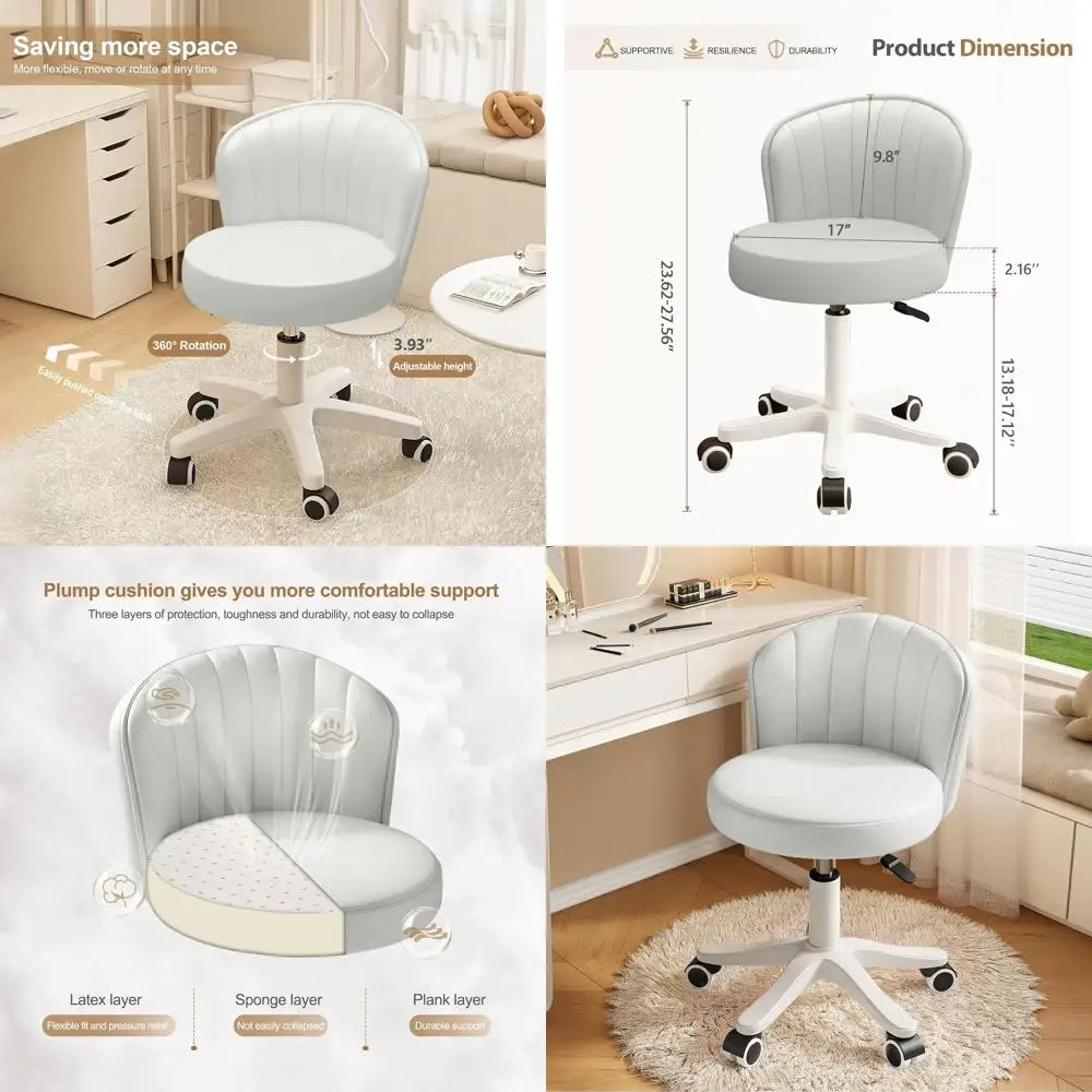 

Компактный поворотный стул для офиса: удобный, с низкой спинкой, регулируемый по высоте, из искусственной кожи, для работы или спа-салона