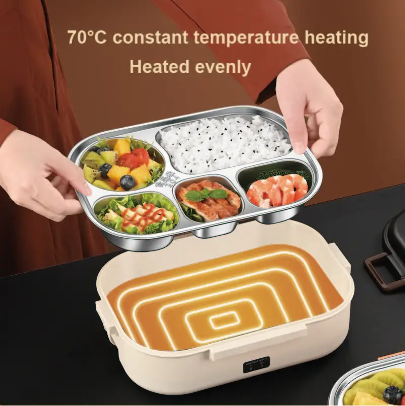 12V/220V Home Electric Lunch Box Portable 304 Stainless Steel Quick Food Heating Bento Lunch Box Car Keep Warm Lunch Box 1200ml