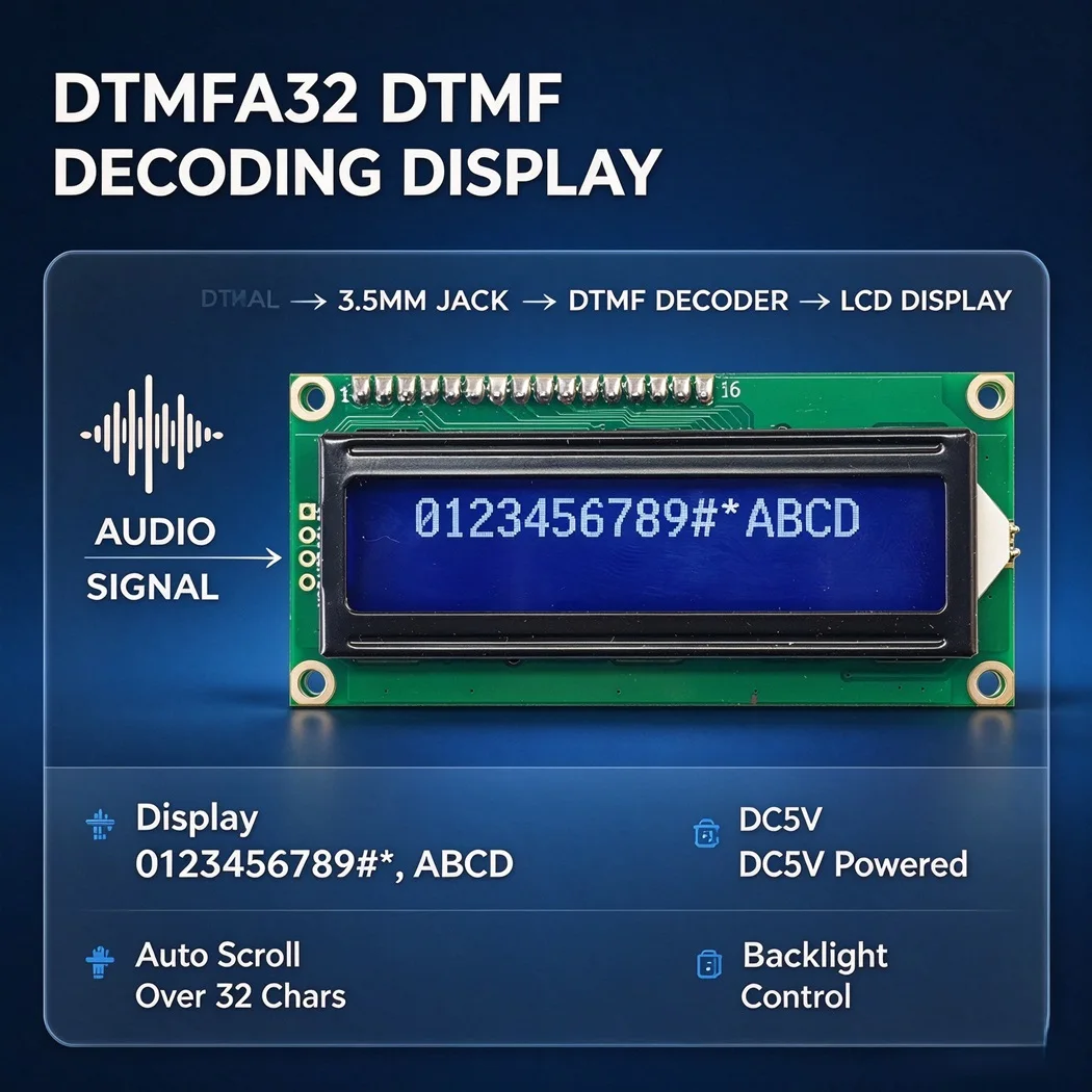 32 Character LCD Display Module DC5V Scrolling Text Backlight 3.5mm Audio Jack Character Screen Board