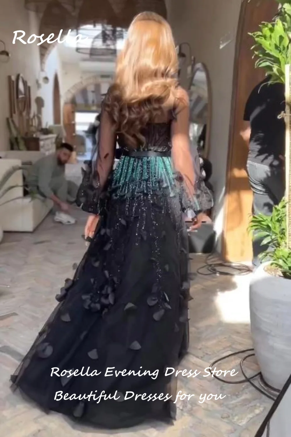 Rosella Black O Neck A Line Fashion Special Events Dress Floor Length Beaded Saudi Aribia Evening Dress 2023