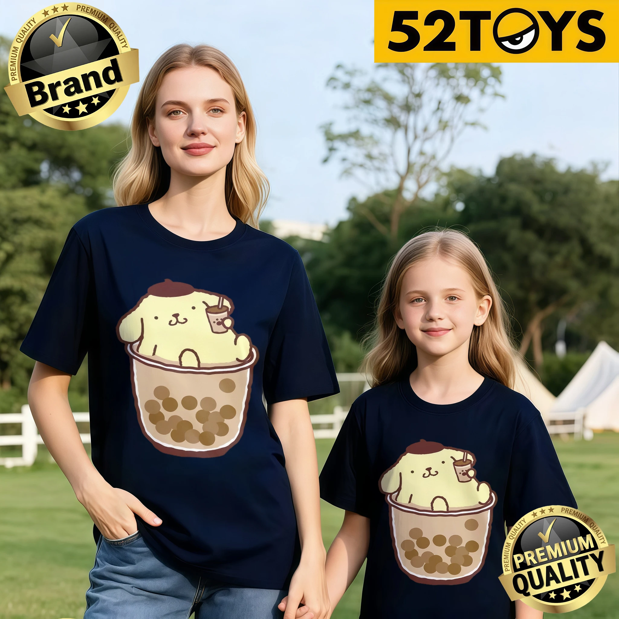 2026 Pearl Milk Tea Mengqu Dibujos Animados Camiseta De Algodón Impresa Coolomi, Cómoda, Casual Para Padres E Hijos (individual)