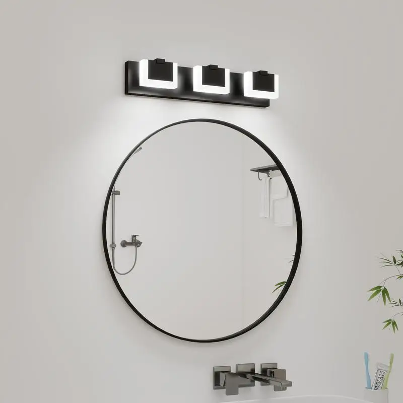 Lampu Vanity LED Modern Hitam 3-Lampu, Lampu Dinding Atas & Bawah untuk Cermin Kamar Mandi, Kecerahan 6000K