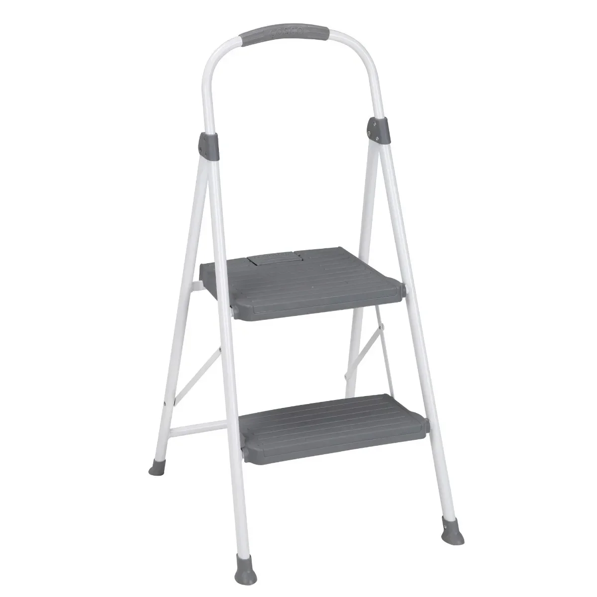 2-Step Folding Step Stool with Large Resin Steps, 8ft 1in Max Reach, Non-Slip Lightweight Ladder
