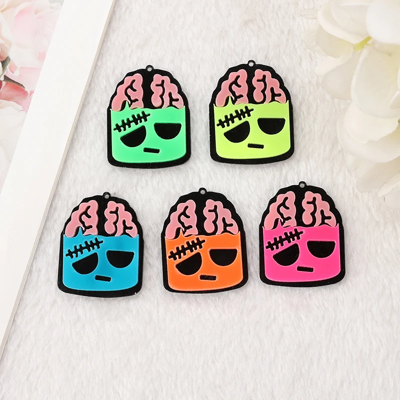 10 Pcs Halloween Brains Charms  Multicolor Flatback Acrylic Jewlery Diy Findings